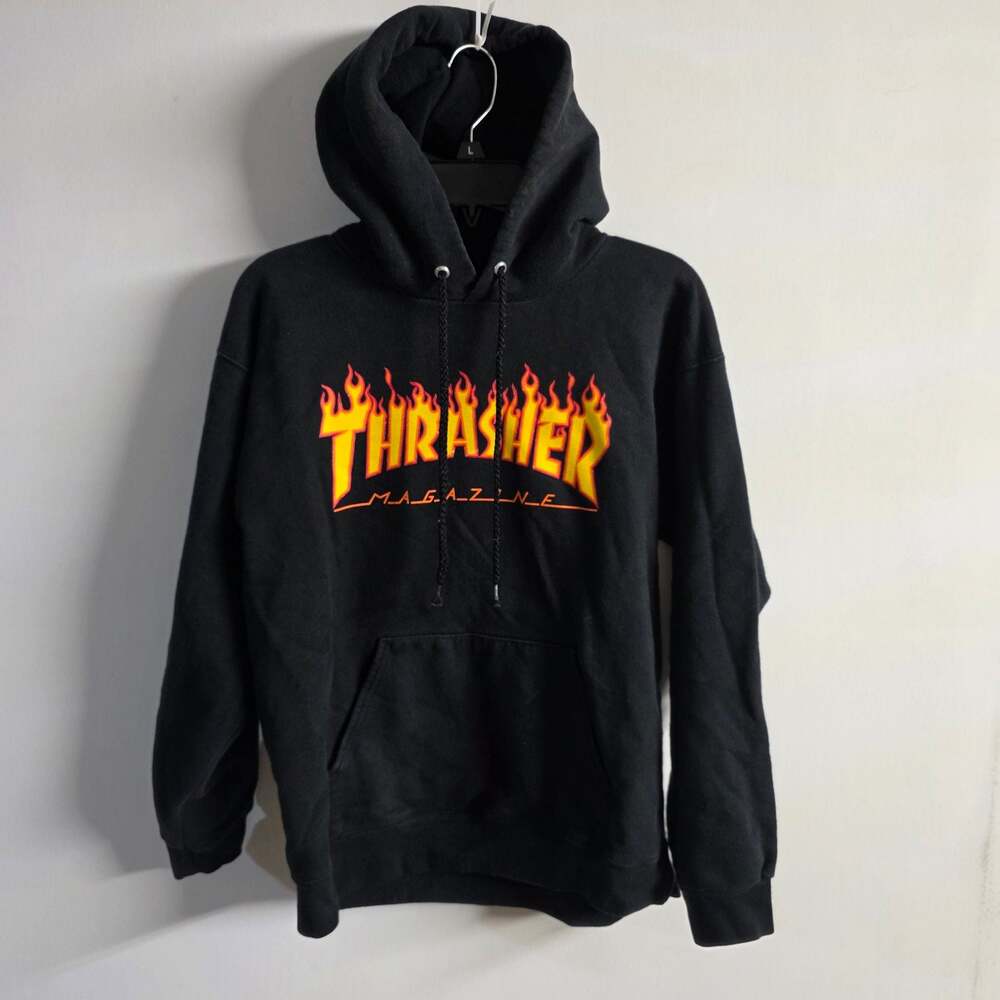 Thrasher Flame Logo Pullover Hooded Sweatshirt Black Small